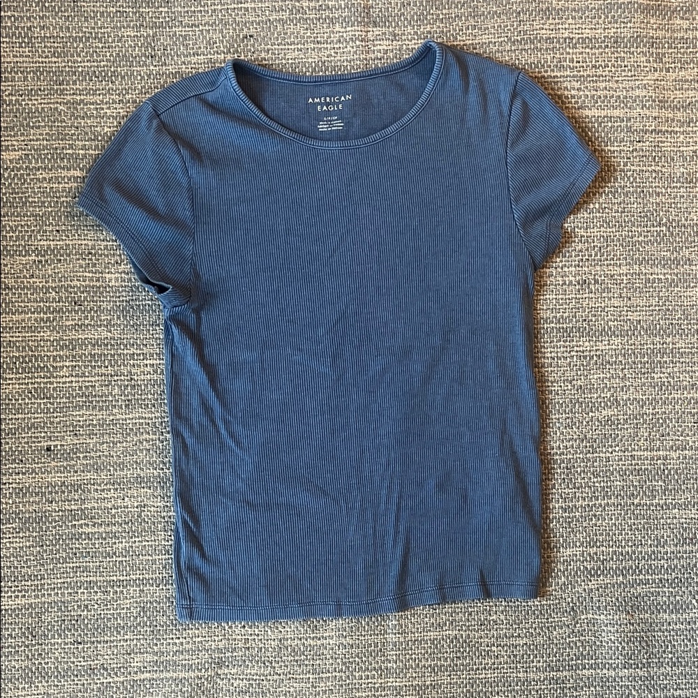 American Eagle Outfitters Blue Ribbed Short Sleeve Tee Small